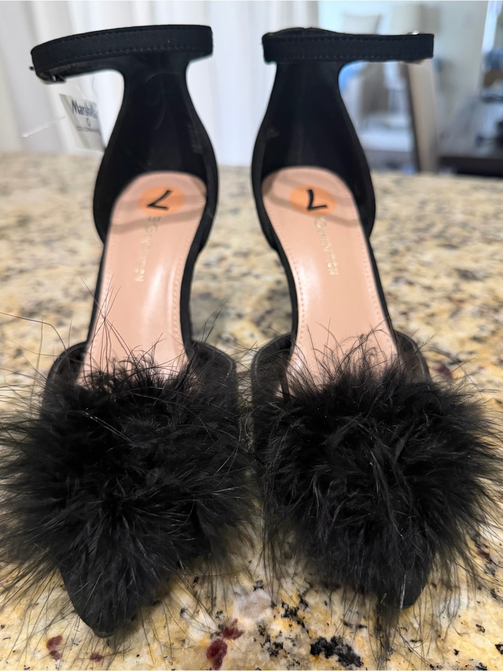 NWT BCBGeneration Abiny Faux Feather Ankle Strap Pumps Black Heels 7